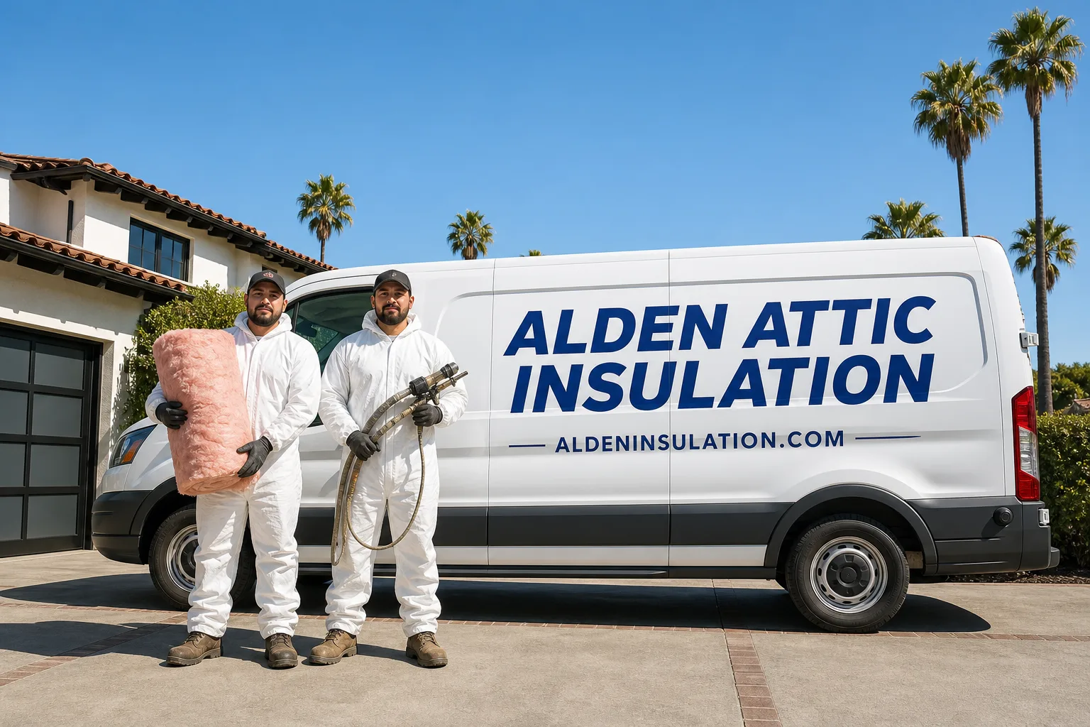 Alden Attic Insulation insulation technicians and branded service vehicle